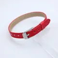 Red 8mm faux leather DIY wristband featuring a silver buckle for personalized charms - Square Steel Buckle / 8mm Width / Bright Red