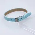 Light blue 8mm PU leather wristband with silver buckle, customizable DIY jewelry accessory - Square Steel Buckle / 8mm Width / Light Blue