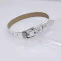 Bracciale in pelle PU argento da 8 mm con fibbia in metallo regolabile per charms - Fibbia in Acciaio Quadrata / 8mm / Argento Metallico