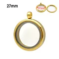 27mm Gold plated stainless steel round double-sided glass Gau box locket pendant - 27mm / Gold