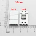 Detailed view of 10mm silver metal clasp connector for DIY leather bracelets, front and back. - Double Section Buckle / 10mm / Silver