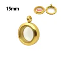 15mm ronde gouden roestvrijstalen glazen medaillon hanger met 9mm binnendiameter - Gedraaid Frame (Schroefopening) / 15mm / Goud