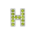 Sparkling 10mm silver alloy letter H charm bead with bright lime green rhinestones - Letter H