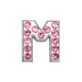 10mm silver letter M bead with pink rhinestones for DIY jewelry making - Letter M