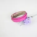 Bright pink double-layer faux leather bracelet with snakeskin texture and snap buttons - Rose Red