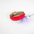 Red faux leather double layer bracelet with snake pattern skin and snap button - Red