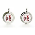 Ciondolo per aromaterapia in acciaio inox argento con design LOVE rosso zampa - Motivo Love & Zampa (221) / 20mm Acciaio Inossidabile Chiusura Magnetica Lucido
