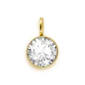 6mm round clear crystal birthstone charm pendant with gold stainless steel bezel - White (HC513-April)
