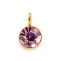 Small 6mm gold plated stainless steel birthstone charm pendant with pink crystal for DIY jewelry - Light Purple (HC513-June)