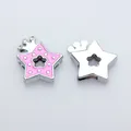 Sparkling pink enamel crown star charm and silver star slide for 8mm DIY bracelet straps - Crown Star (SL770)