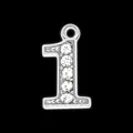 Elegant silver number 1 charm pendant encrusted with clear rhinestones for DIY jewelry 15mm - Number 1 / Silver
