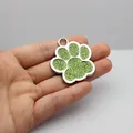 Gepersonaliseerde metalen penning met pootafdruk en groene glitter afwerking voor honden. - L / Lichtgroen