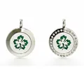20 mm roestvrijstalen aromatherapie medaillon hangers met klaverontwerp - Groen Klavertje Vier (213) / 20mm Draaisluiting Gepolijst / 213