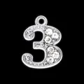 Silver-plated number 3 pendant charm with sparkling rhinestones for DIY jewelry - Number 3 / Silver