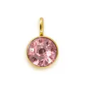 Gold stainless steel 6mm round mini pendant charm with a faceted pink birthstone stone - Pink (HC513-October)