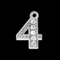 Silver-toned number 4 pendant featuring sparkling rhinestones for DIY jewelry making - Number 4 / Silver