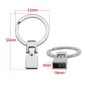 Silberner Metall-Schlüsselanhänger mit quadratischem Verbinder und Maßen - 10mm buckle + key ring