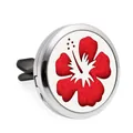 30mm roestvrijstalen auto-aromatherapie-diffusorclip met rode hibiscusbloem patroon - Holle Hibiscus Bloemenstijl (HG417)