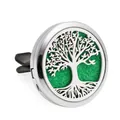30mm zilveren auto aromatherapie ventilatieclip met een groen levensboom ontwerp - Hol Gesneden Levensboom Stijl (HG427)