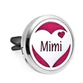 Minimalistische RVS autoparfumclip met magenta vilt en Mimi-hartvormige gravure - Hol Hart Mimi Stijl (HG678)