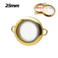 Gold stainless steel glass locket with double loops for bracelet, 25mm round photo frame - 25mm Twist Double Bail Frame (Inner 18mm) / Gold