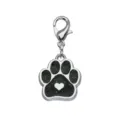 Tierpfoten-Anhänger mit schwarzem Glitzer und Herz-Detail für Hunde und Katzen. - Mit Hummerverschluss (HC592) / 15*18mm / Schwarz