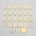 Collection of twenty-six round alphabet charms in gold finish with white enamel drip design - Letter-M / White