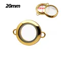 Round gold stainless steel glass locket charm with 20mm diameter and double side loops - 20mm Twist Double Bail Frame (Inner 13mm) / Gold