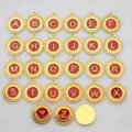 Set of 26 red enamel gold stainless steel alphabet pendants for DIY jewelry making - Round Lace Pendant Only (Without Chain) / Letter A / Red