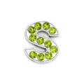 10mm silver-toned alloy letter S charm bead inlaid with bright green rhinestones for DIY crafts - Letter S