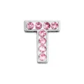 10mm silver alloy letter T bead with sparkling pink rhinestones for DIY jewelry - Letter T