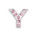 Exquisite silver-tone metal letter Y charm bead featuring sparkling pink rhinestones - Letter Y