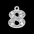 Exquisite 15mm silver plated rhinestone encrusted number 8 pendant charm for DIY jewelry - Number 8 / Silver