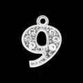 15mm silver plated rhinestone number 9 pendant charm for DIY jewelry and accessory making - Number 9 / Silver