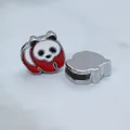 Cute red and white enamel cartoon panda slide charm for 8mm DIY bracelet accessory - Cartoon Panda Slider (SL470) / Bright Red