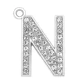 Silver alloy letter N pendant with clear rhinestones for jewelry DIY projects - Letter N (35MM Chrome Drill Alphabet Pendant)