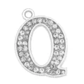 Silver-tone 35mm letter Q pendant charm featuring sparkling rhinestone pavé details - Letter Q (35MM Chrome Drill Alphabet Pendant)