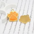 Orange glitter paw print metal pet tag charm for DIY jewelry making and custom dog id tags - Gold Base Style / Orange