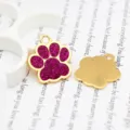 Purple glitter paw print metal pet pendant for DIY jewelry making and name tags - Gold Base Style / Rose Red