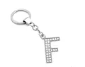 Sparkling silver alloy letter F keychain with clear rhinestones for bags and keys - Silver F