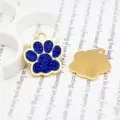 Golden metal dog paw pendant with dark blue glitter oil drop for DIY jewelry tags - Gold Base Style / Sapphire Blue
