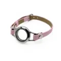 Pink PU leather bracelet with 25mm stainless steel glass locket photo holder - Single Wrap Bracelet (Plain Locket) / 25MM Stainless Steel (Screw Twist Open) / Pink