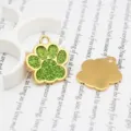 Paw print pet tag charm with green glitter enamel and gold metal finish - Gold Base Style / Light Green