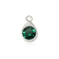 Green teardrop birthstone pendant in silver-tone alloy for DIY jewelry making - Dark Green