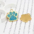 Personalisierbarer Pfotenabdruck-Anhänger in Gold mit glitzerndem blauen Harz - Goldener Basisstil / Seeblau