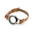 25mm stainless steel circular glass locket bracelet with adjustable brown PU leather strap - Single Wrap Bracelet (Plain Locket) / 25MM Stainless Steel (Magnetic Flip Open) / Orange