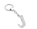 Elegant silver-toned rhinestone alphabet letter J keychain pendant for bags 35mm - Silver J
