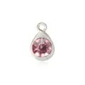 Teardrop alloy pendant with faceted pink birthstone for DIY jewelry making accessories - Regular Fit / Pink
