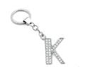 Luxurious silver alloy letter K keychain pendant with sparkling clear rhinestones - Silver K