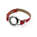25mm stainless steel glass locket bracelet with a durable red PU leather wristband - Single Wrap Plain Locket Bracelet / 25MM Stainless Steel (Magnetic Flip Open) / Red
